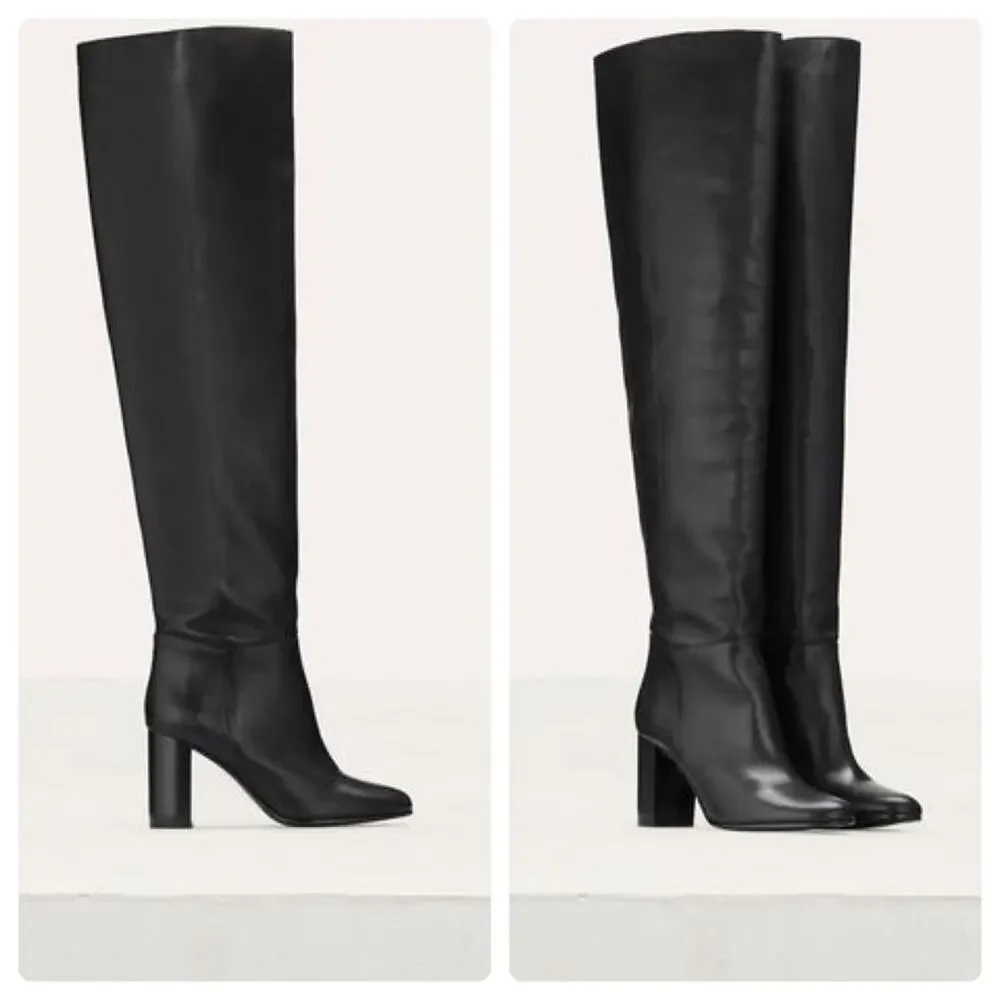 Maje Over The Knee Leather Boots in Black